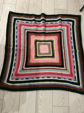 Handmade Multicolor Crochet Square Throw - Women Other